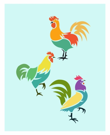roosters drawing design with colorful outline