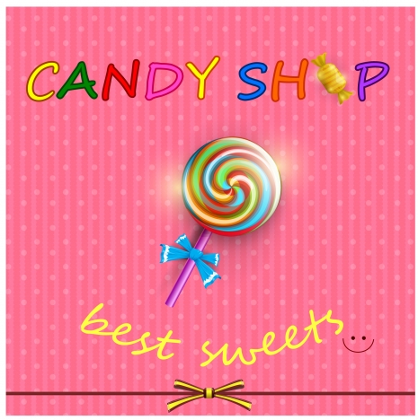 round candy with stick card on pink background