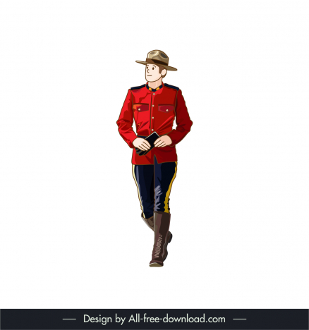 royal canadian mounted police walking icon cartoon character sketch