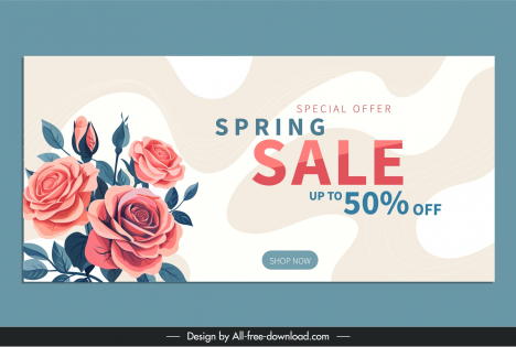 sale banner template blooming  roses elegance