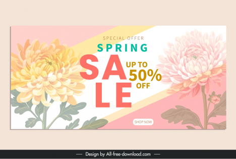 sale banner template blurred chrysanthemum flower decor