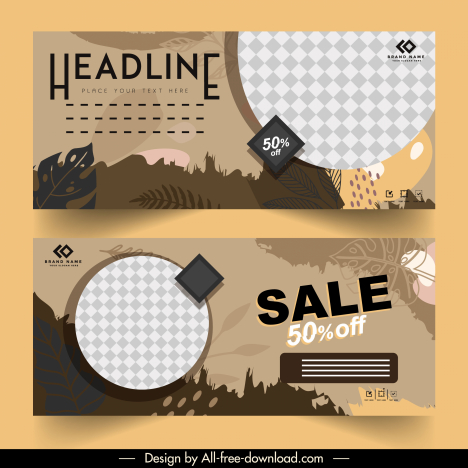 sale banner templates modern classic checkered leaves decor
