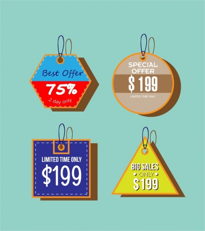 sale tags collection various colorful shapes design