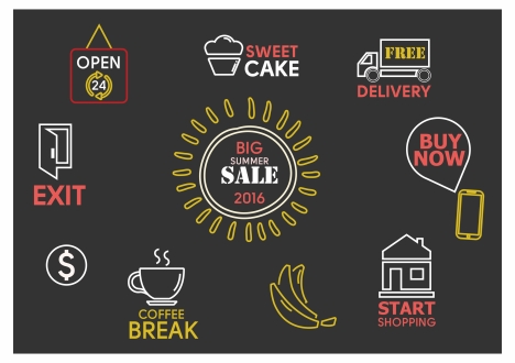 sales icons design elements illustration on dark background