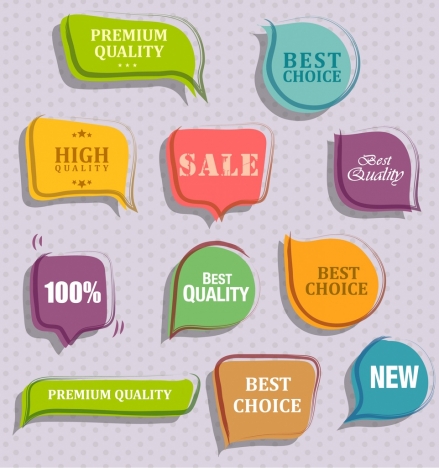 sales label collection multicolored flat shapes isolation