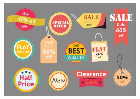 sales tags isolated with various colored shapes