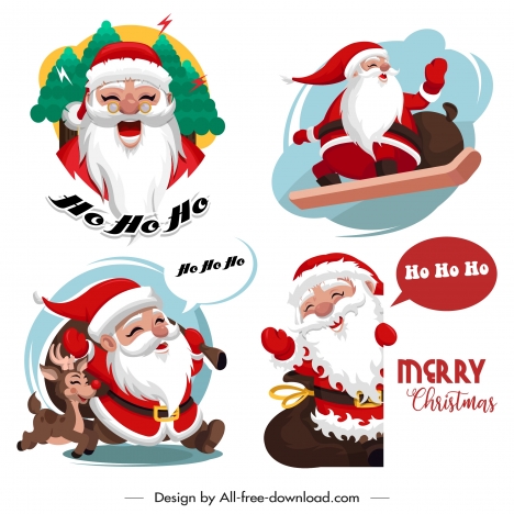 Santa icons funny cartoon characters sketch vectors stock in format for ...
