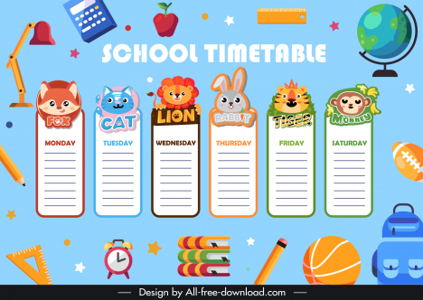 School timetable weekly hand drawn sketch icons Vector Image