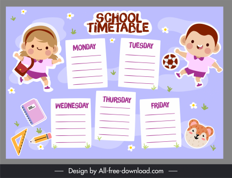 School Timetable Sketch Colored Illustration Stock Vector  Illustration of  lesson calendar 75263498