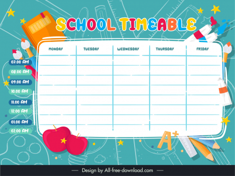 School timetable template colorful cute animals school elements flat sketch  vectors stock in format for free download 162 bytes
