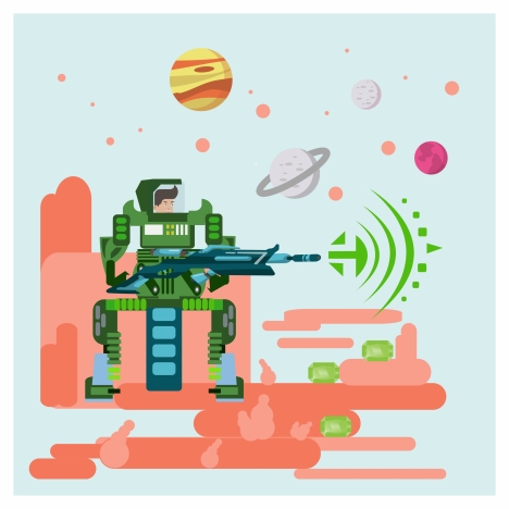 science fiction banner design with robot shooting stars