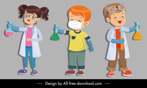 scientist icons cute kids cartoon characters sketch