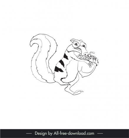 scrat ice age cartoon character icon black white handdrawn outline