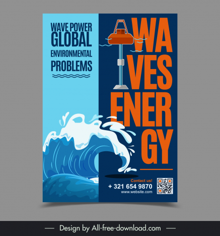 sea wave power energy poster template dynamic wave