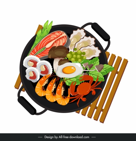 seafood hot pot icon colorful flat design
