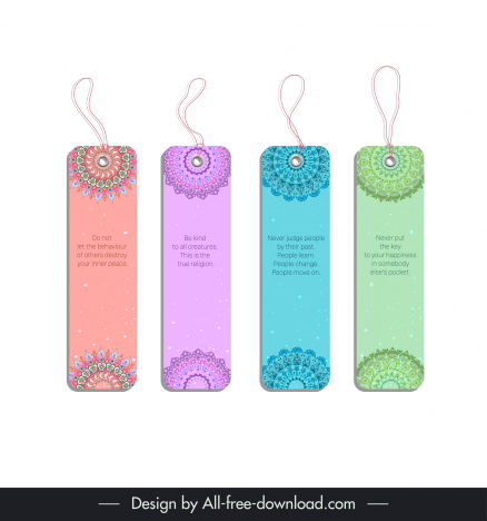 set of 4 bookmarks templates elegant classical symmetric mandala flowers decor