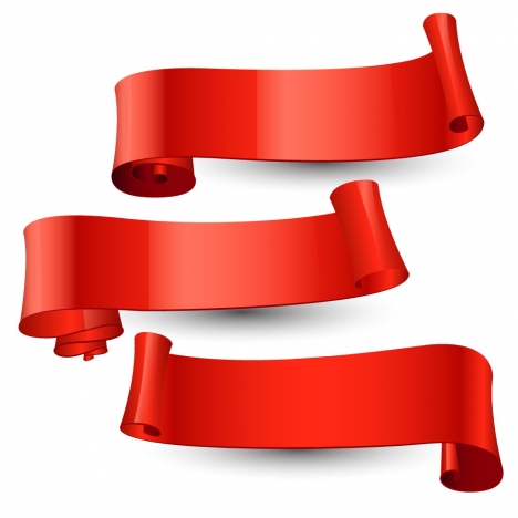 set of red curved ribbon scrolls