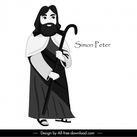 Simon peter christian apostle icon black white cartoon character outline  vectors stock in format for free download 162 bytes