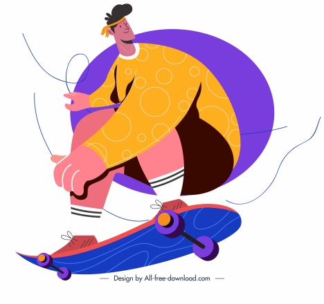 skateboard sport icon playful man sketch cartoon character