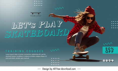 skateboarding banner discount template dynamic lady skateboard