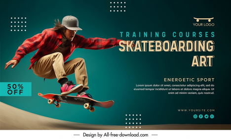 skateboarding discount banner template dynamic contrast