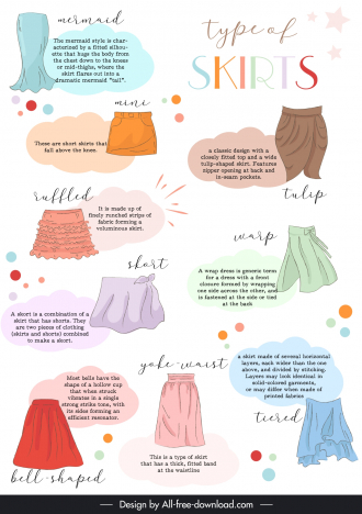 Skirt types infographic design elements classic handdrawn vectors stock ...