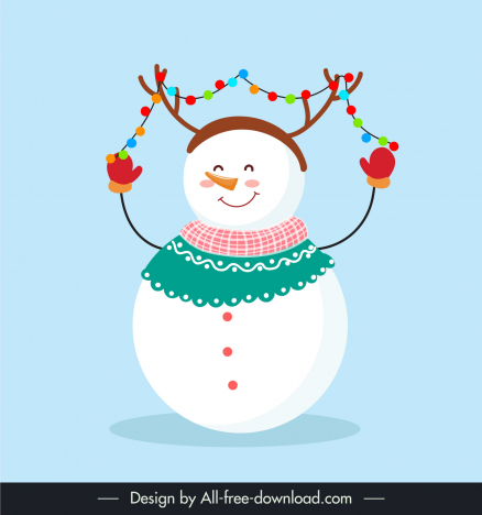 snowman with lamps icon cute stylized cartoon design