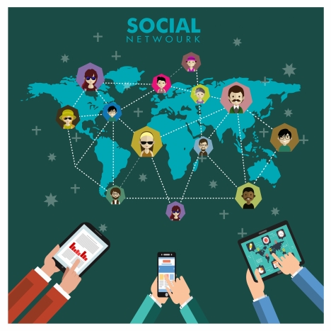 social networking concept with smart devices and map