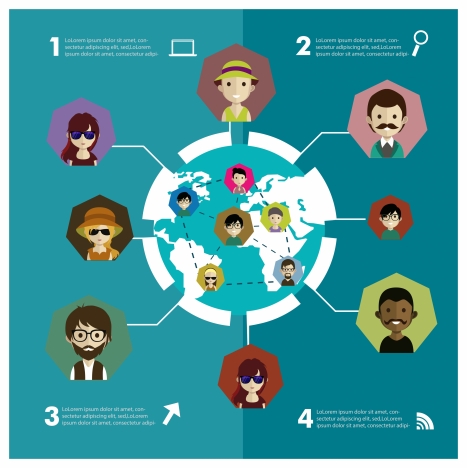 social networking infographic with human icons and earth