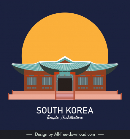 south korea temple architecture advertising poster template flat symmetric classical design