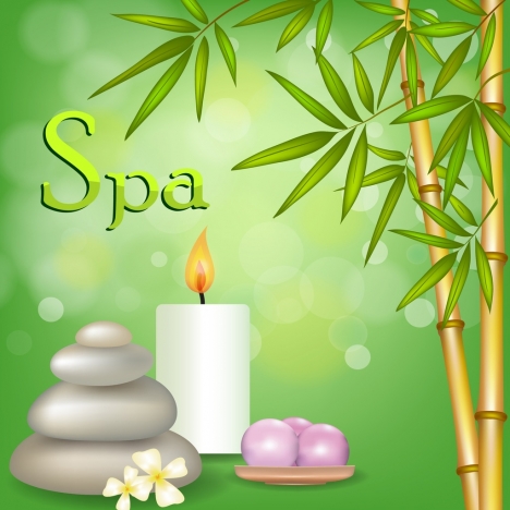 spa advertising green bokeh background bamboo candle icons