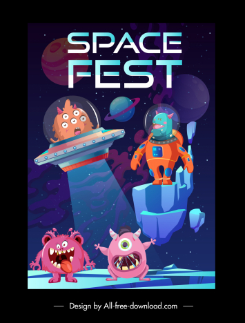 space fest poster alien monster spacecraft sketch