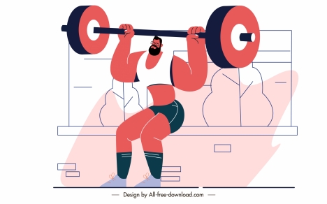 Sport painting weight lifting man sketch cartoon character vectors stock in  format for free download 