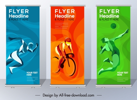 sports flyer templates athletic icons colored motion sketch