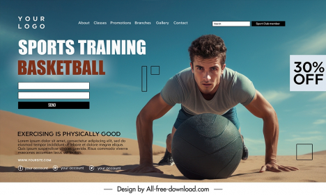 sports training basketball landing page template dynamic pushing athlete