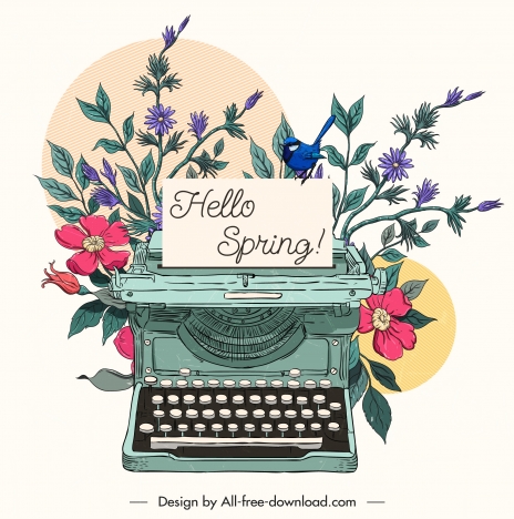 spring card background classic floras typewriter sketch