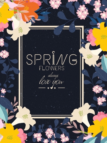 spring flowers background colorful retro decoration frame texts