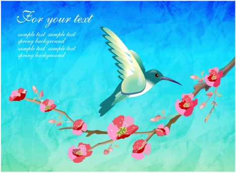 spring template with bird and flowers illustration