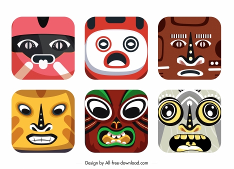 square masks templates colorful decor emotional sketch