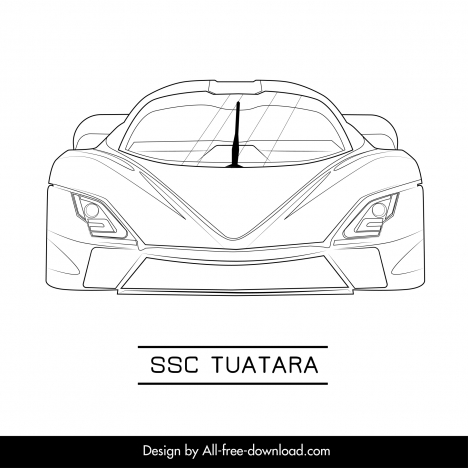 ssc tuatara car model icon flat symmetric handdrawn front view outline