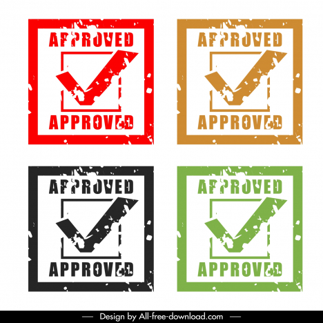 stamp approved sign templates retro square checked shape