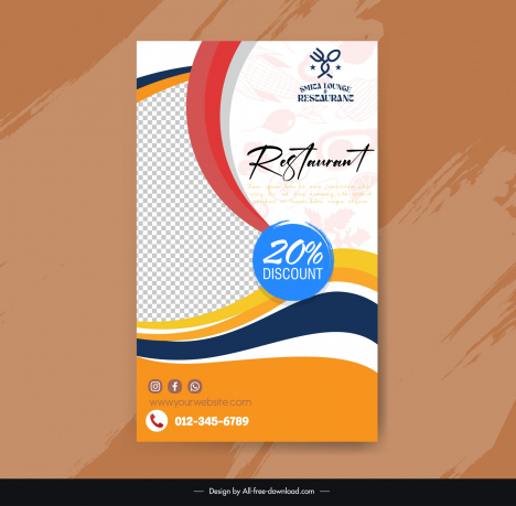 standee restaurant flyer template checkered curves elegance