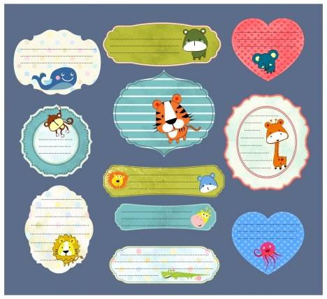 stickers design with cute animals and various shapes