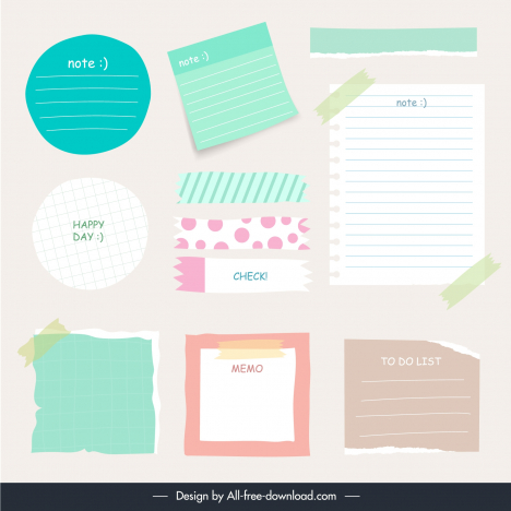 sticky notes design elements collection classical flat shapes