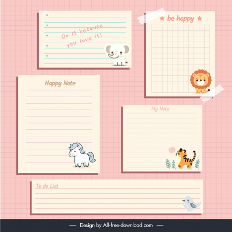 sticky notes templates cute animals cartoon