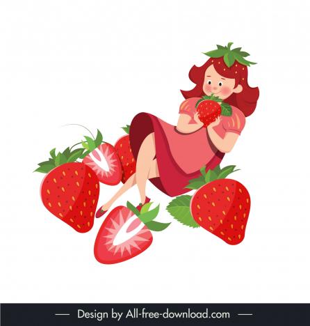 strawberry cute girl design elements cartoon design