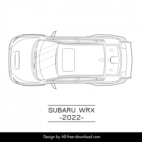 subaru wrx 2022 car advertising banner template flat black white handdrawn top view outline