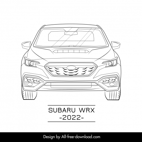 subaru wrx 2022 car model icon flat black white symmetric front view outline handdrawn sketch