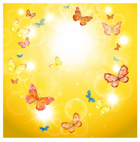 Summer background with sunshine and butterflies