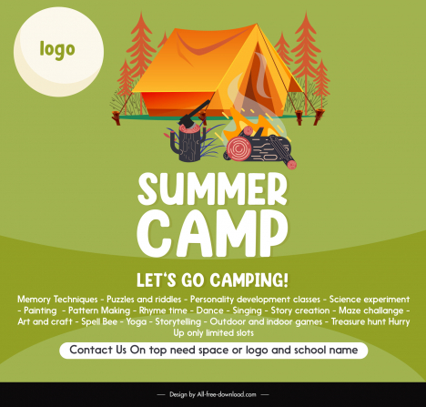 summer camp banner template tent campfire sketch